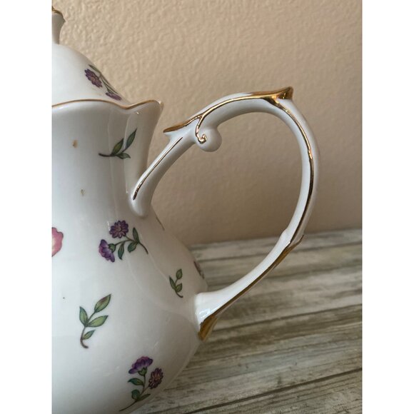 Burton + Burton Morning Meadows Teapot Butterflies Bees Flower Gold Trim - 4 Cup - Picture 4 of 16